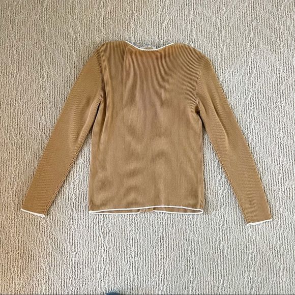 Talbots Tan with White 2 pocket Zip Top Petite Small PS - Picture 3 of 3